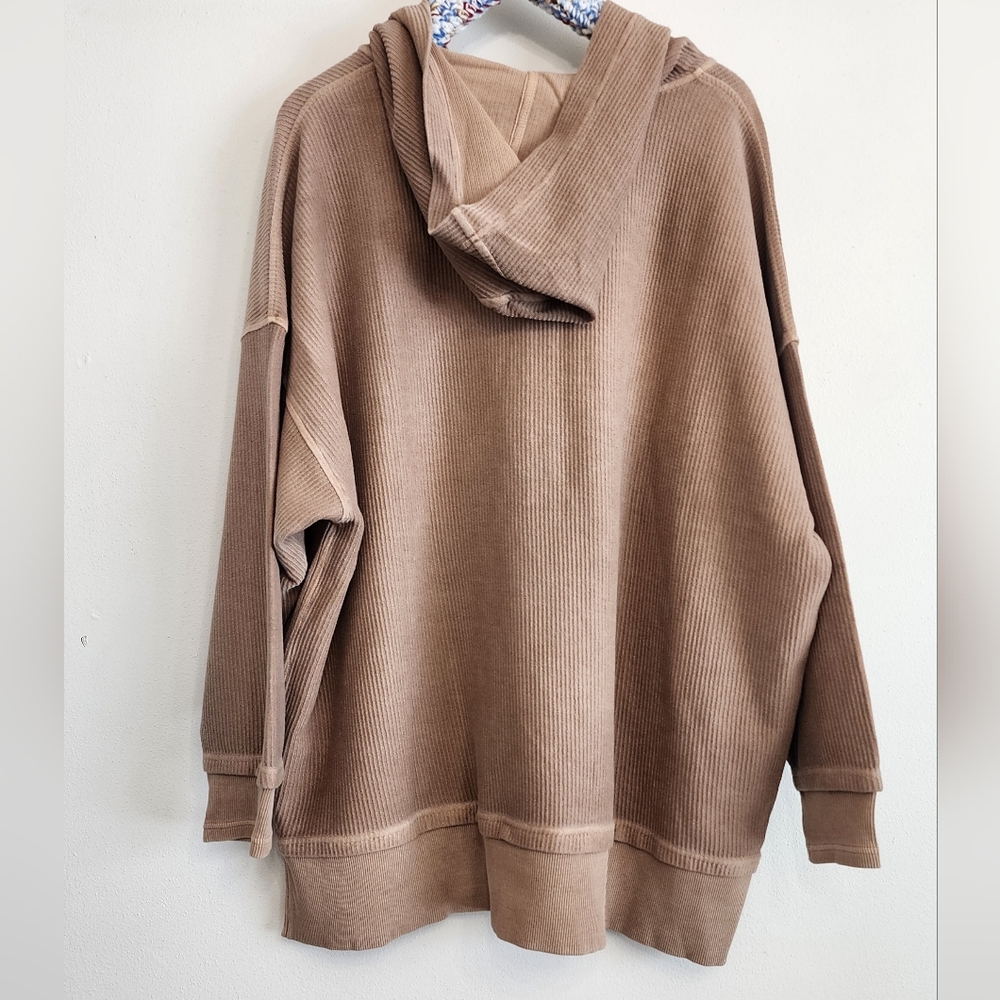 NWT Aerie Ribbed Oh Snap Henley Hoodie Stone Harbor Tan Oversized XXL - Picture 6 of 11
